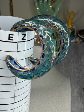 Plique A Jour Cloisonné Hoop Earrings Stained Glass Jewelry Glass Vintage Rare